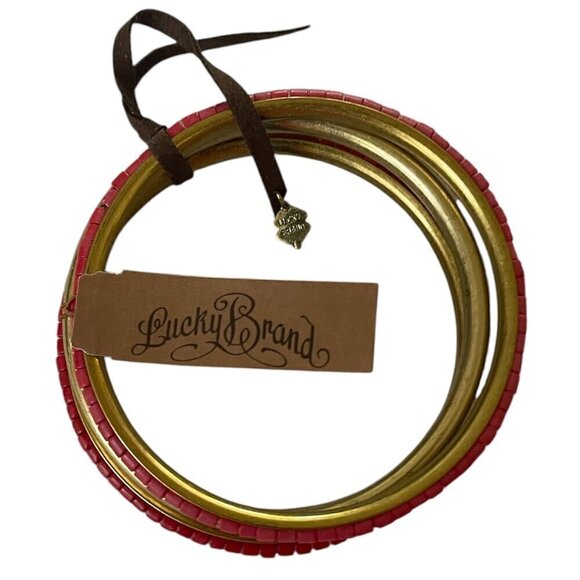 Lucky Brand Jewelry - LUCKY BRAND Goldstone Red Beads Studded 3 Piece Bangle Bracelet